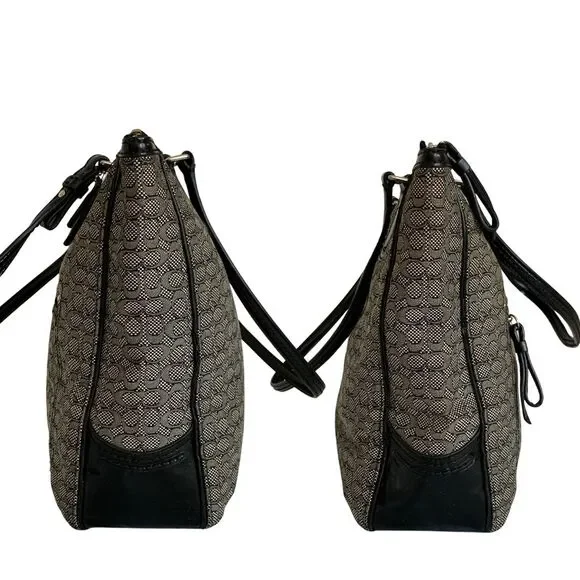 Coach Signature Jacquard Tote Bag Black Patent Leather Trim Shoulder Bag - Picture 3 of 12